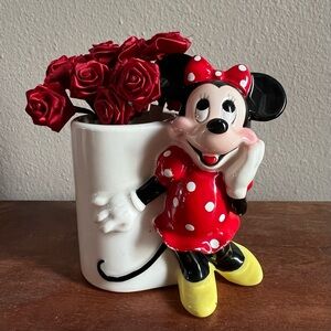 Vintage Minnie Mouse Ceramic Vase Toothbrush Holder More Polka Dot Red Dress